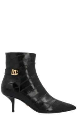 Dolce & Gabbana Logo Plaque Pointed-Toe Boots - Black