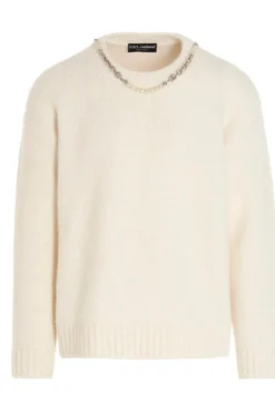 Dolce & Gabbana Necklace Detail Knit Jumper - White