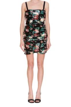 ( New Season ) Dolce & Gabbana Floral Motif Sequin Embellished Mini Dress - Multi