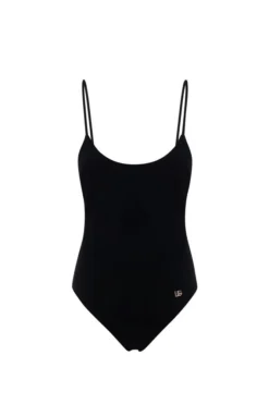 ( New Season ) Dolce & Gabbana DG Logo Crossover Strapped Swimsuit - Black