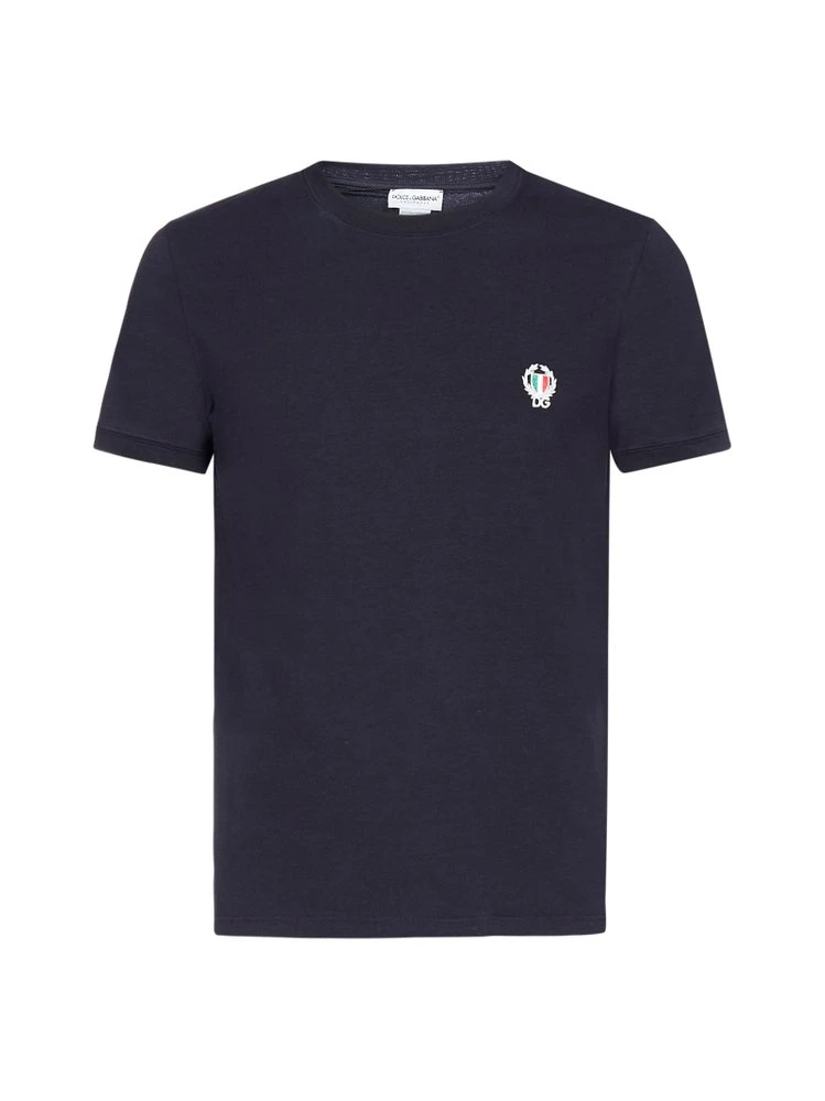 ( New Season ) Dolce & Gabbana Logo Embroidered Crewneck T-Shirt - Navy 1 ( New Season ) Dolce & Gabbana Logo Embroidered Crewneck T-Shirt - Navy
