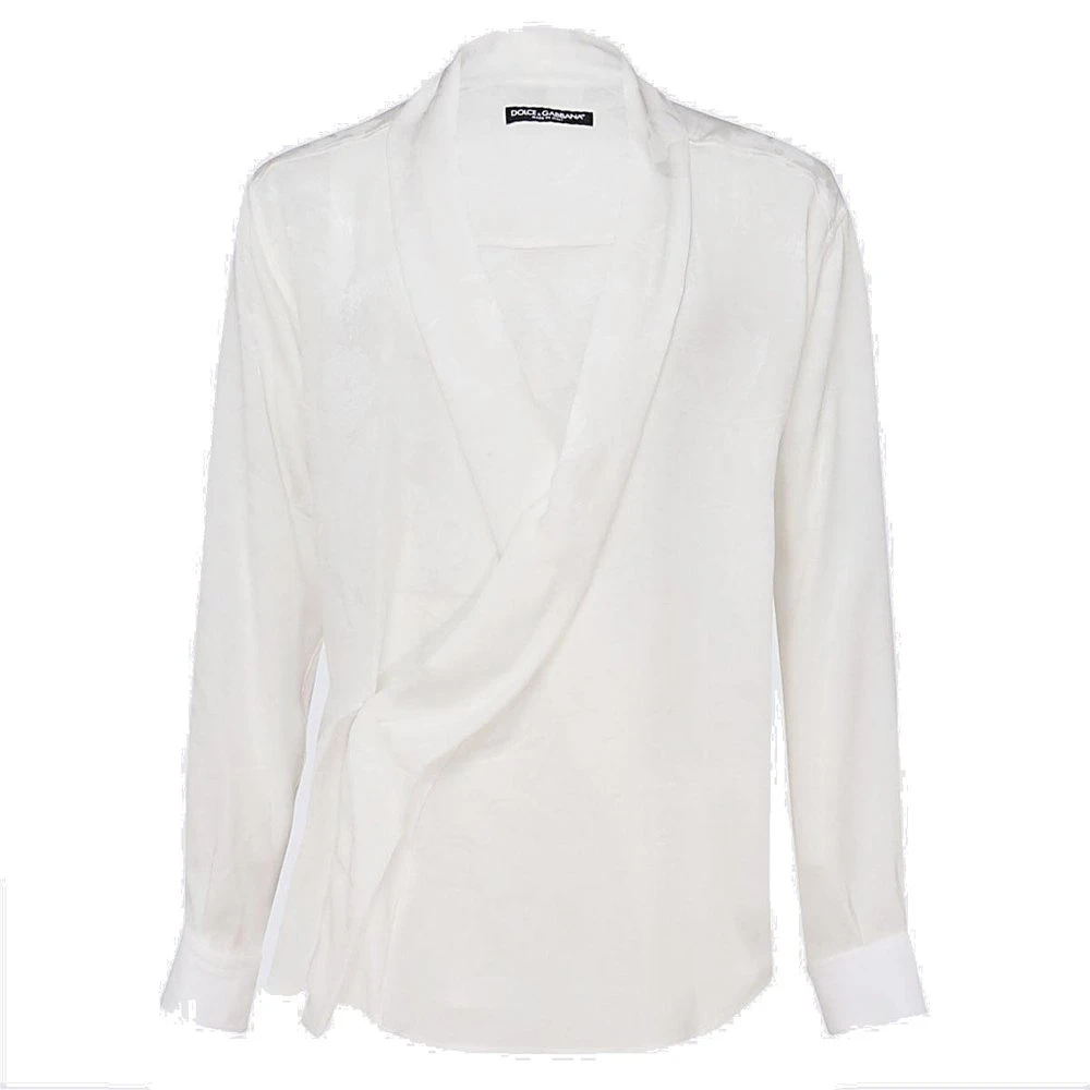 ( New Season ) Dolce & Gabbana Crossover V-Neck Long-Sleeved Shirt - White 1 ( New Season ) Dolce & Gabbana Crossover V-Neck Long-Sleeved Shirt - White