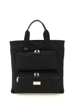 ( New Season ) Dolce & Gabbana Logo Plaque Tote Bag - Black