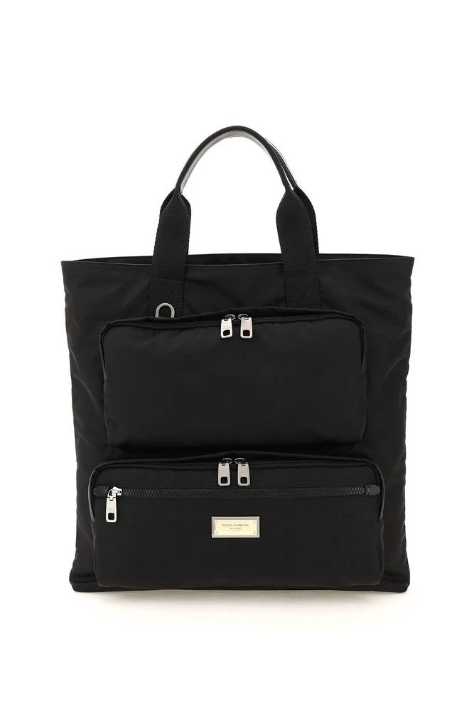 ( New Season ) Dolce & Gabbana Logo Plaque Tote Bag - Black 1 ( New Season ) Dolce & Gabbana Logo Plaque Tote Bag - Black