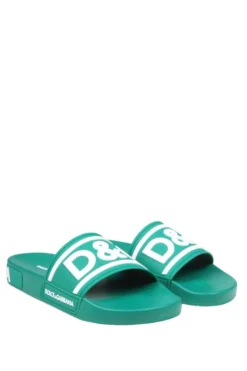 ( New Season ) Dolce & Gabbana Logo Printed Open-Toe Slides - Green -Cheap Vestureo Store 037c9812d05a8b5b9a624f2910ce5f2c