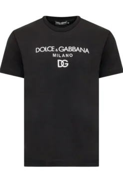 ( New Season ) Dolce & Gabbana Logo Printed Crewneck T-Shirt - Black