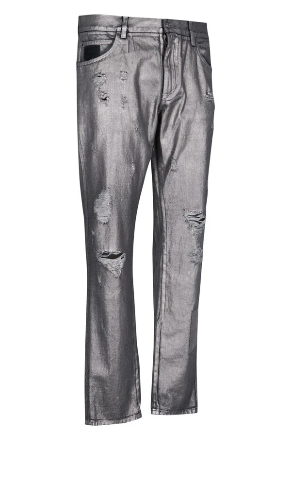 Dolce & Gabbana Distressed Metallic-Effect Jeans - Silver 3 Dolce & Gabbana Distressed Metallic-Effect Jeans - Silver - Image 3