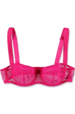 ( New Season ) Dolce & Gabbana Monogram Pattern Tulle Detailed Bra - Pink