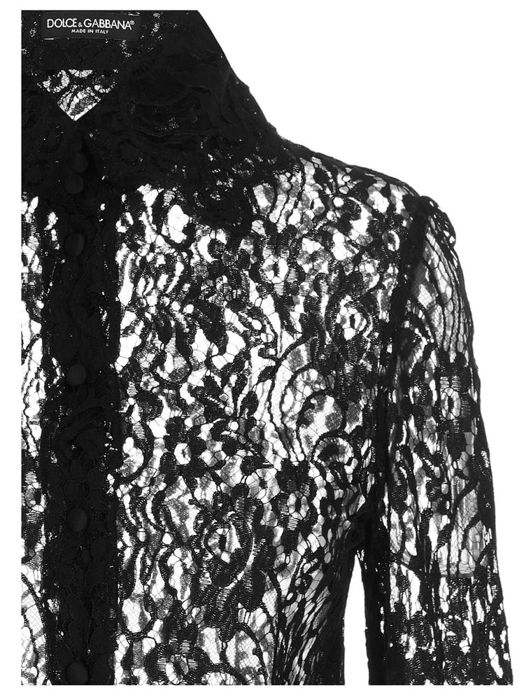 ( New Season ) Dolce & Gabbana Buttoned Long-Sleeved Lace Shirt - Black 3 ( New Season ) Dolce & Gabbana Buttoned Long-Sleeved Lace Shirt - Black - Image 3