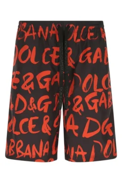 ( New Season ) Dolce & Gabbana Logo Printed Drawstring Swim Trunks - Multi