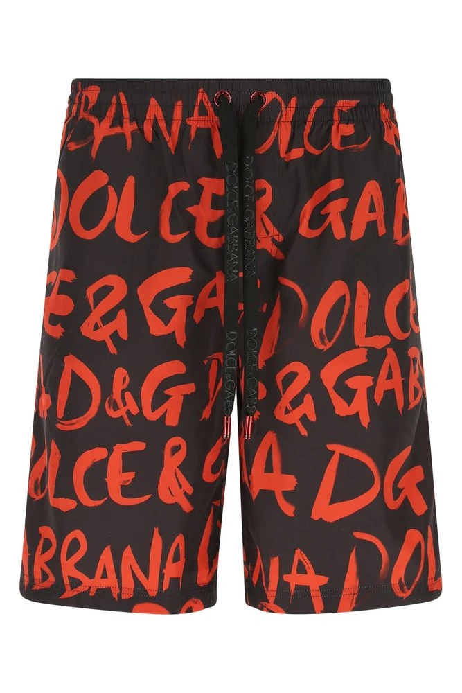 ( New Season ) Dolce & Gabbana Logo Printed Drawstring Swim Trunks - Multi 1 ( New Season ) Dolce & Gabbana Logo Printed Drawstring Swim Trunks - Multi