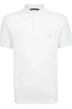( New Season ) Dolce & Gabbana Logo Patch Polo Shirt - White