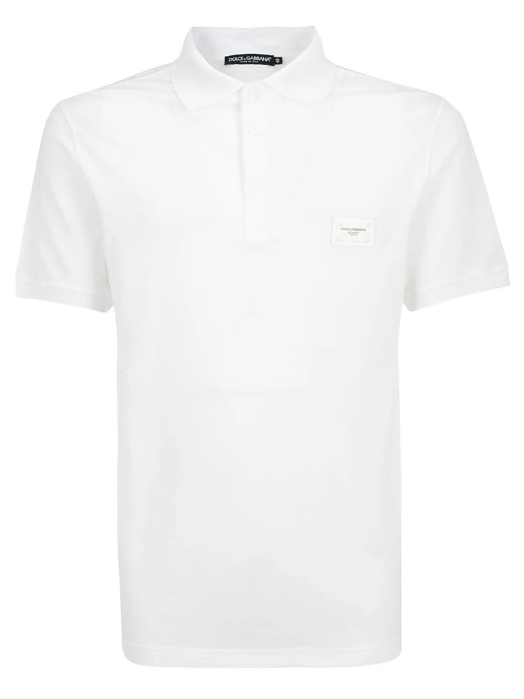 ( New Season ) Dolce & Gabbana Logo Patch Polo Shirt - White 1 ( New Season ) Dolce & Gabbana Logo Patch Polo Shirt - White