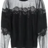 ( New Season ) Dolce & Gabbana Lace Trim Crewneck Knit Jumper - Black