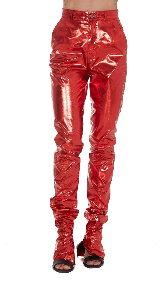 Dolce & Gabbana Metallic Effect Slim-Fit Pants - Red 3 Dolce & Gabbana Metallic Effect Slim-Fit Pants - Red - Image 3