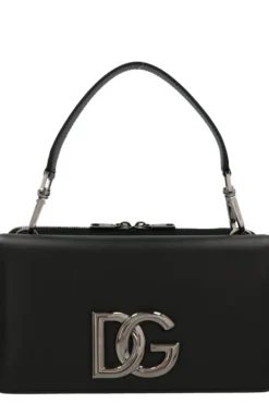 ( New Season ) Dolce & Gabbana Logo Plaque Foldover Shoulder Bag - Black