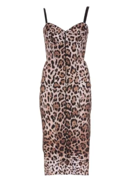( New Season ) Dolce & Gabbana Leopard Print Midi Dress - Multi