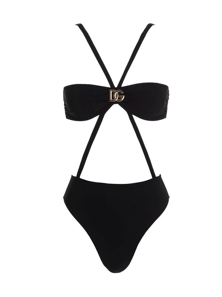 ( New Season ) Dolce & Gabbana Logo Plaque Cutout Swimsuit - Black 1 ( New Season ) Dolce & Gabbana Logo Plaque Cutout Swimsuit - Black