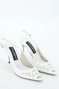 ( New Season ) Dolce & Gabbana Embroidered Slingback Pumps - White -Cheap Vestureo Store 08679c50926b0c969456c080d9f0bae0