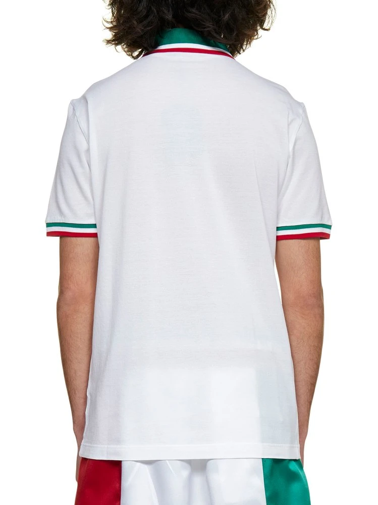 ( New Season ) Dolce & Gabbana Logo Patch Striped Trim Polo Shirt - White 4 ( New Season ) Dolce & Gabbana Logo Patch Striped Trim Polo Shirt - White - Image 4