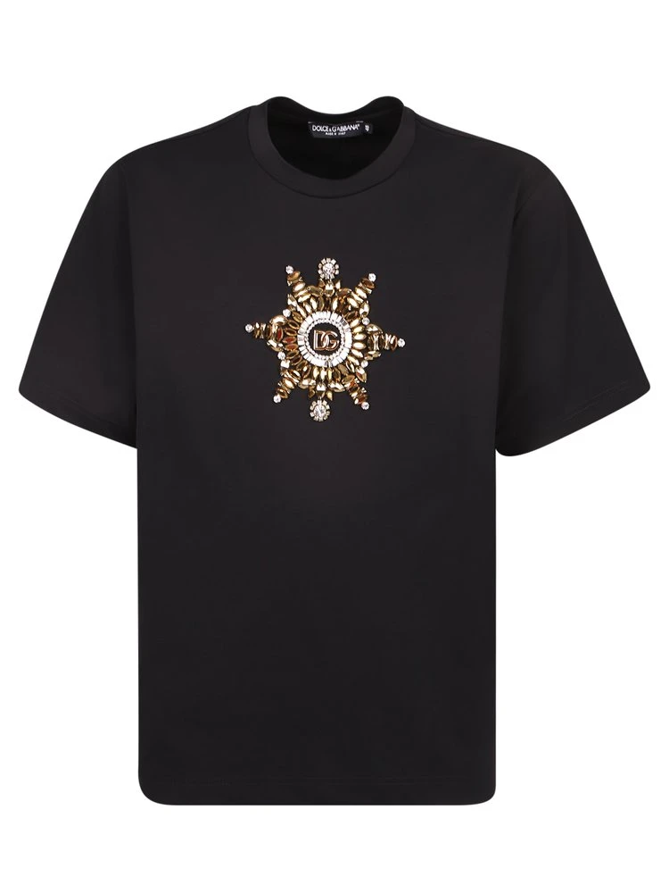 ( New Season ) Dolce & Gabbana Logo Embellished Crewneck T-Shirt - Black 1 ( New Season ) Dolce & Gabbana Logo Embellished Crewneck T-Shirt - Black