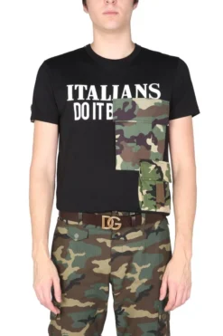 ( New Season ) Dolce & Gabbana Camouflage Patched T-Shirt - Black
