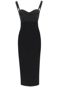 ( New Season ) Dolce & Gabbana Cut Out Spaghetti Strap Midi Dress - Black