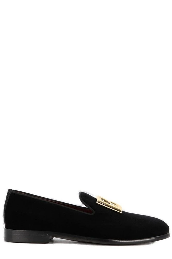 ( New Season ) Dolce & Gabbana DG Logo Plaque Slip-On Loafers - Black 1 ( New Season ) Dolce & Gabbana DG Logo Plaque Slip-On Loafers - Black