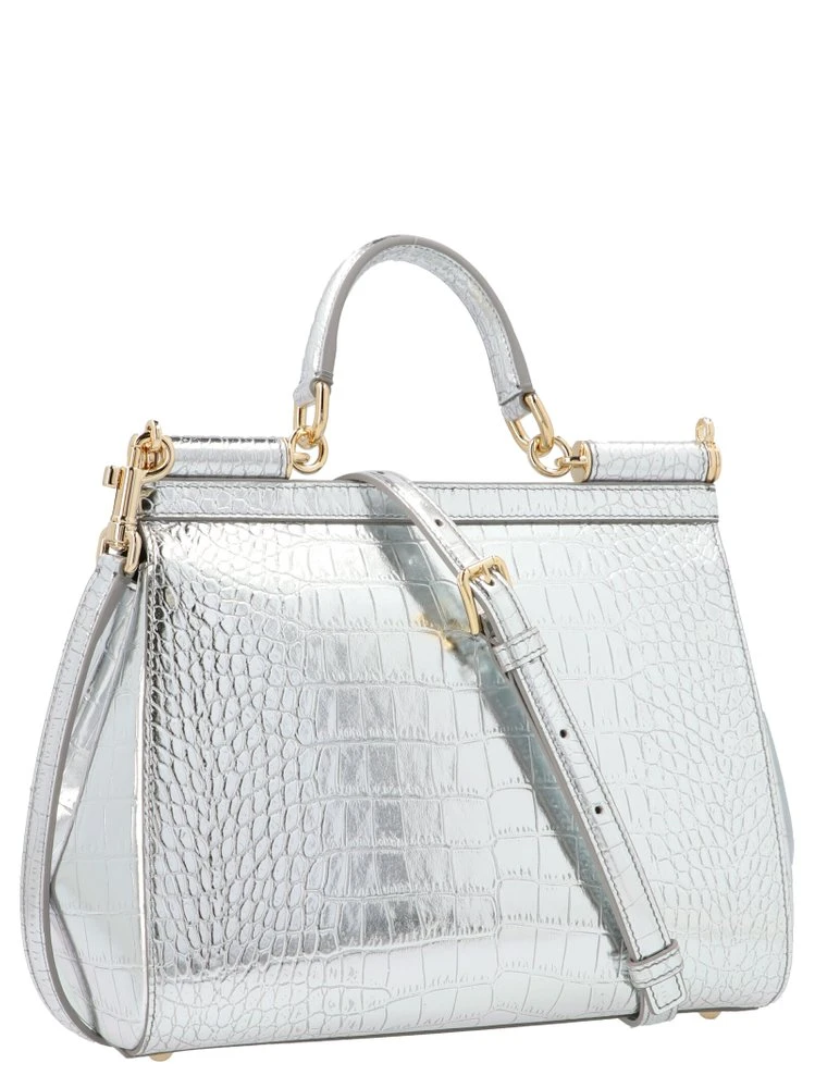 Dolce & Gabbana Sicily Medium Embossed Tote Bag - Silver 2 Dolce & Gabbana Sicily Medium Embossed Tote Bag - Silver - Image 2