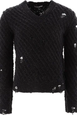 Dolce & Gabbana Distressed Knit Jumper - Black