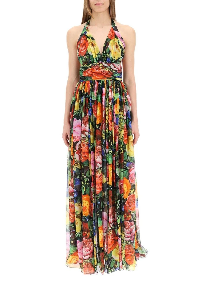 ( New Season ) Dolce & Gabbana Floral Printed Halterneck Maxi Dress - Multi 2 ( New Season ) Dolce & Gabbana Floral Printed Halterneck Maxi Dress - Multi - Image 2