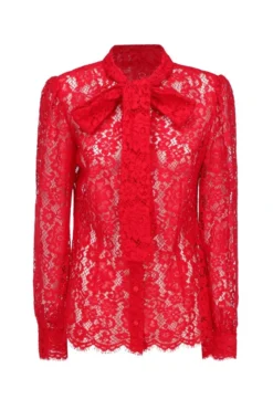 Dolce & Gabbana Pussy Bow Lace Shirt - Red
