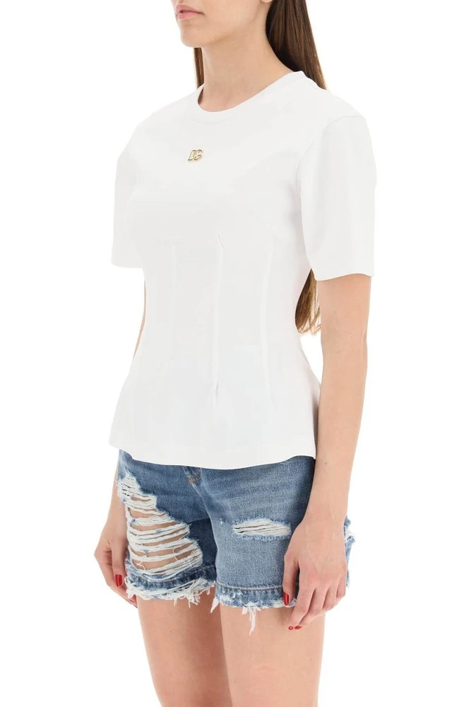 ( New Season ) Dolce & Gabbana Logo Plaque Crewneck T-Shirt - White 4 ( New Season ) Dolce & Gabbana Logo Plaque Crewneck T-Shirt - White - Image 4
