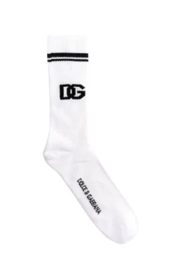 ( New Season ) Dolce & Gabbana Logo Intarsia Socks - White