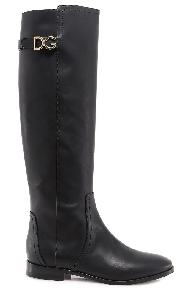 Dolce & Gabbana Logo Plaque Knee-High Boots - Black 1 Dolce & Gabbana Logo Plaque Knee-High Boots - Black