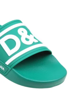 ( New Season ) Dolce & Gabbana Logo Printed Open-Toe Slides - Green -Cheap Vestureo Store 117d21bf5cffe9359b4c274d66a8d24f