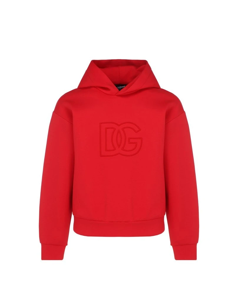 ( New Season ) Dolce & Gabbana DG Embroidered Technical Jersey Hoodie - Red 1 ( New Season ) Dolce & Gabbana DG Embroidered Technical Jersey Hoodie - Red