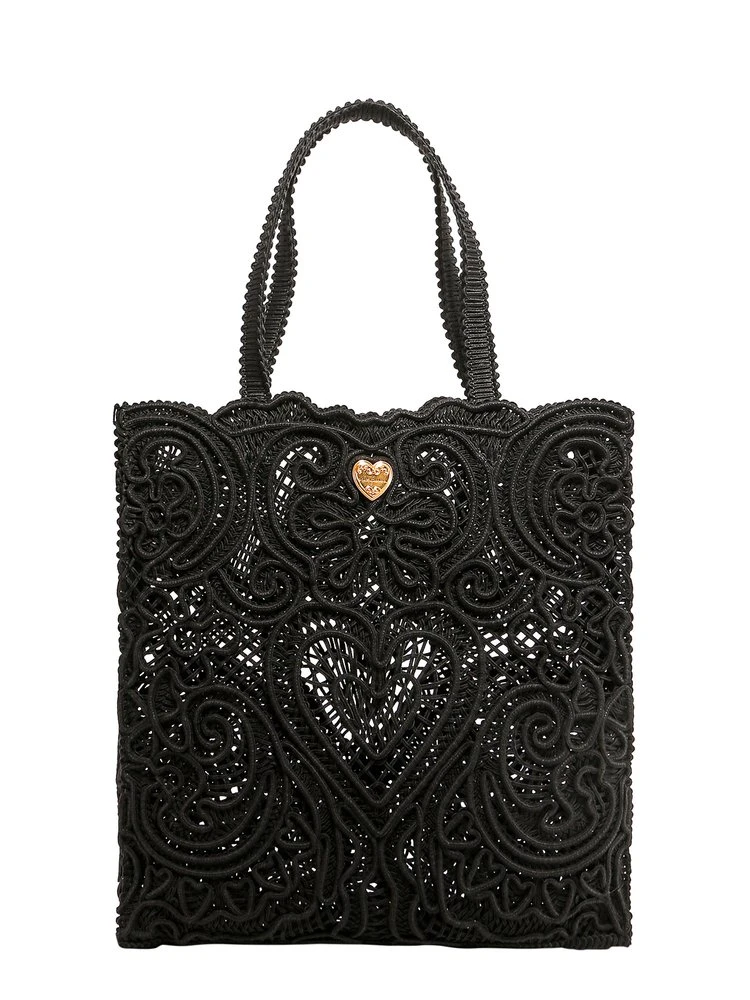 Dolce & Gabbana Beatrica Cordonetto Lace Medium Shopping Bag - Black 1 Dolce & Gabbana Beatrica Cordonetto Lace Medium Shopping Bag - Black