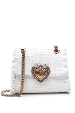 Dolce & Gabbana Devotion Woven Small Shoulder Bag - White