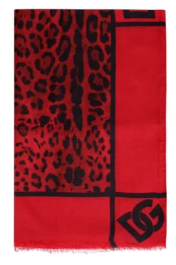 Dolce & Gabbana Leopard Printed Fringed Edge Scarf - Red
