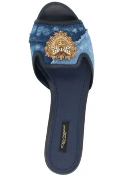 ( New Season ) Dolce & Gabbana Devotion Denim Flat Sandals - Blue -Cheap Vestureo Store 14788cc5400d11a88ff93eca67ff9897