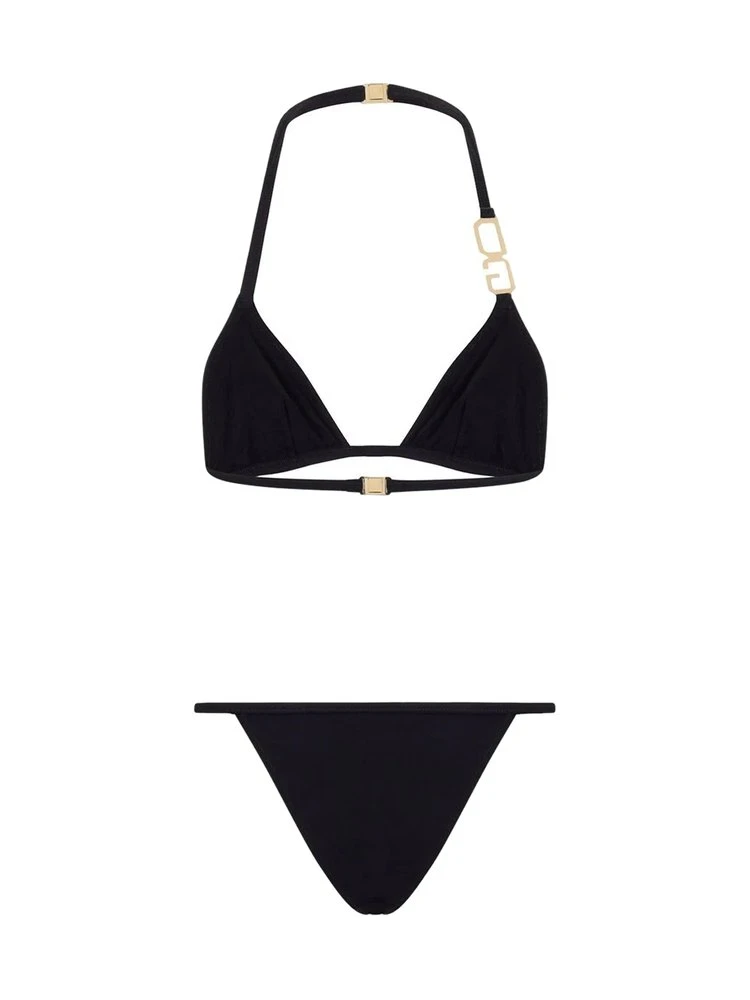( New Season ) Dolce & Gabbana DG Plaque Triangle Bikini Set - Black 2 ( New Season ) Dolce & Gabbana DG Plaque Triangle Bikini Set - Black - Image 2