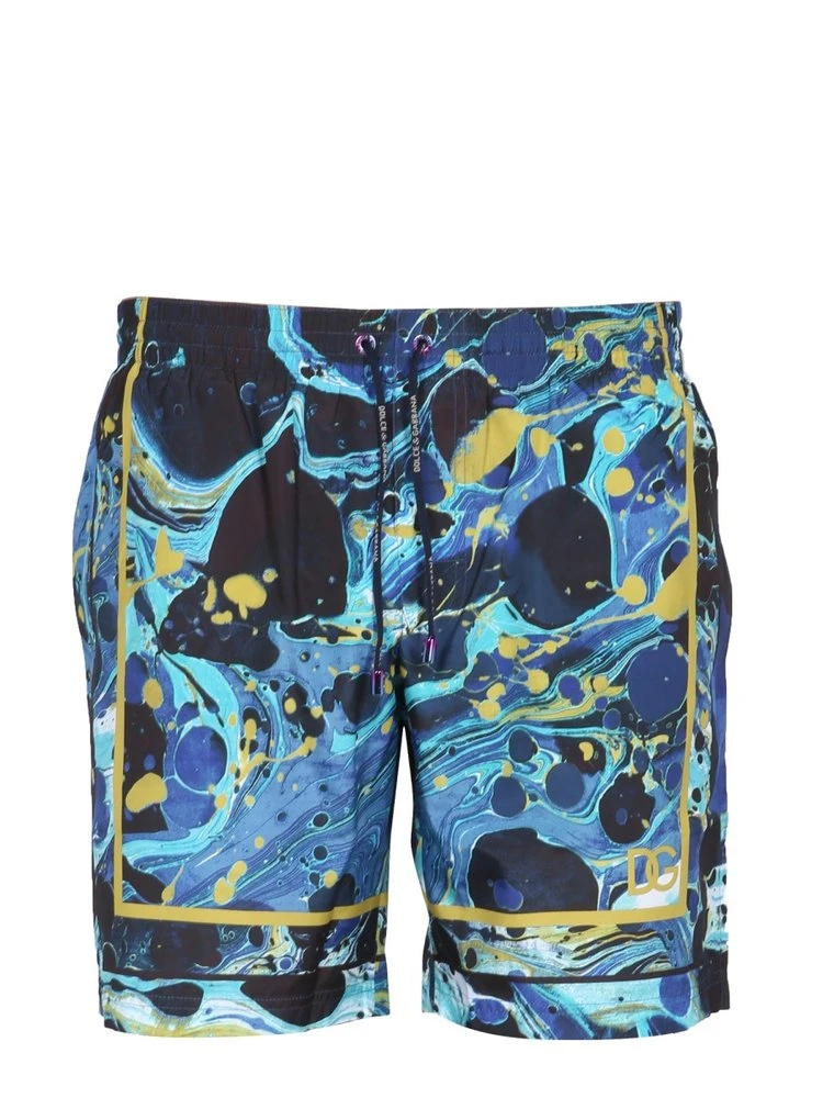 ( New Season ) Dolce & Gabbana Graphic Printed Drawstring Swim Shorts - Multi 1 ( New Season ) Dolce & Gabbana Graphic Printed Drawstring Swim Shorts - Multi