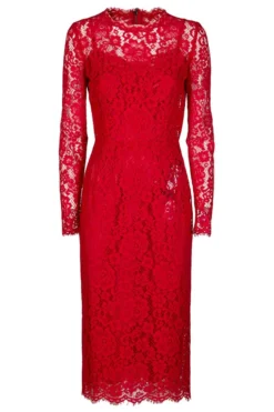 Dolce & Gabbana Long Sleeve Lace Dress - Red