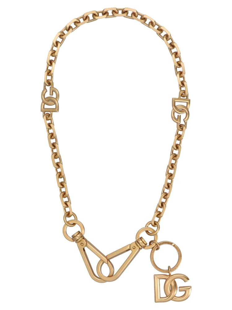 Dolce & Gabbana Logo Plaque Double-Hook Necklace - Gold 1 Dolce & Gabbana Logo Plaque Double-Hook Necklace - Gold