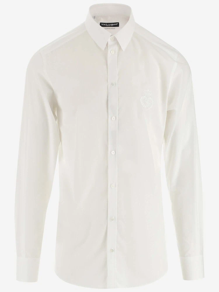 Dolce & Gabbana Logo Embroidered Long Sleeve Shirt - White 1 Dolce & Gabbana Logo Embroidered Long Sleeve Shirt - White