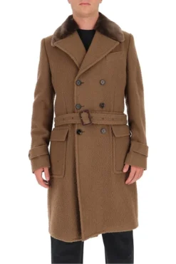 Dolce & Gabbana Fur Collar Belted Coat - Brown
