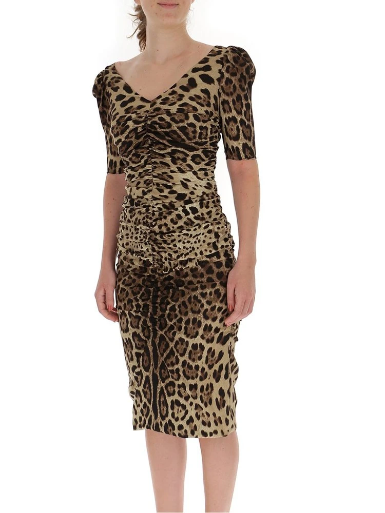 Dolce & Gabbana Leopard Print Ruched Midi Dress - Multi 3 Dolce & Gabbana Leopard Print Ruched Midi Dress - Multi - Image 3
