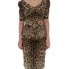 Dolce & Gabbana Leopard Print Ruched Midi Dress - Multi