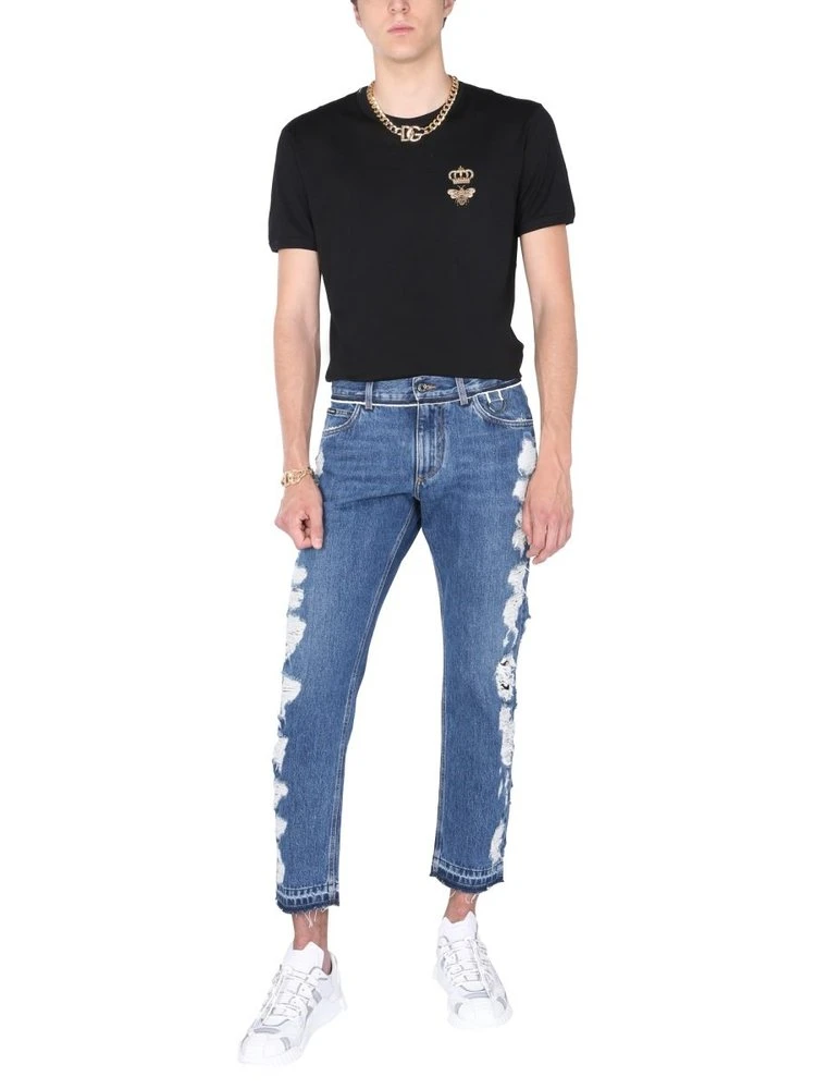 Dolce & Gabbana Distressed Cropped Jeans - Blue 4 Dolce & Gabbana Distressed Cropped Jeans - Blue - Image 4